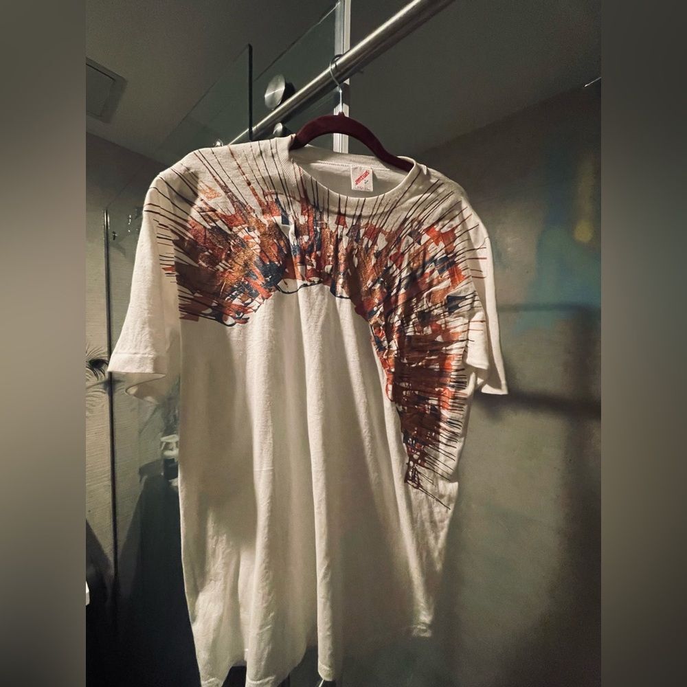 Embroidered Shirt Handmade Design - L - white red blue - Y2K short sleeve shirt